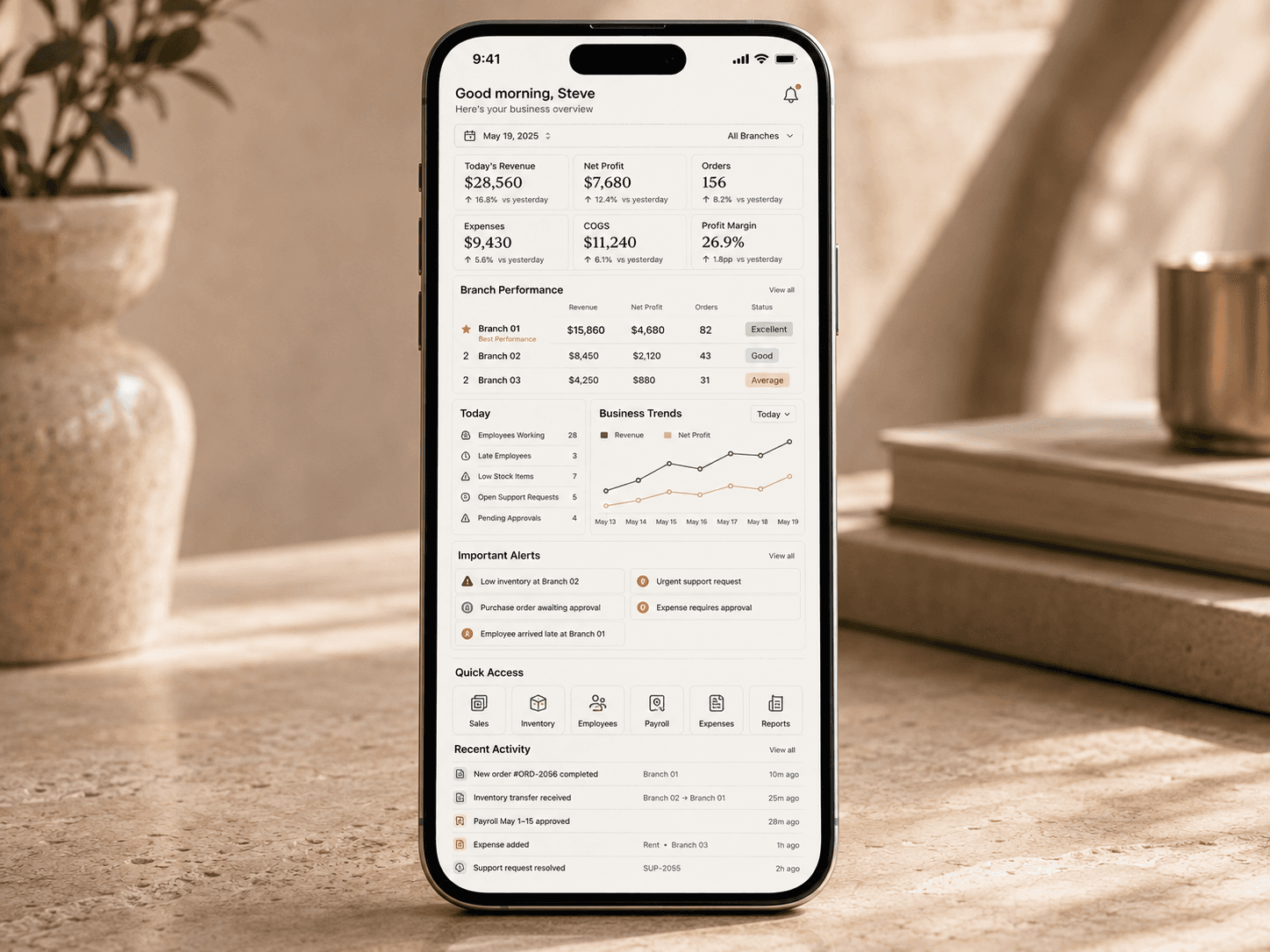 Mobile owner business dashboard